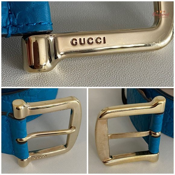 Authentic GUCCI Teal Blue Microguccissima Leather Gold Buckle Belt Size 80/32 main image 12